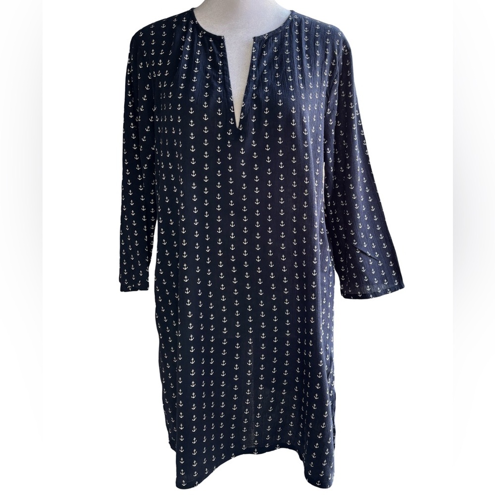 J Crew Preppy Nautical V Neck Tunic In Navy & White Size M